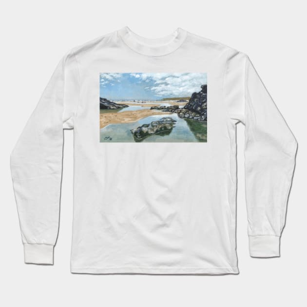 Bedruthan Steps Beach, Cornwall Long Sleeve T-Shirt by BarnabyEdwards